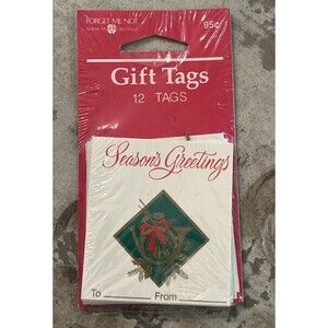 Vintage Forget Me Not Christmas Gift Tags French Horn Season Greetings